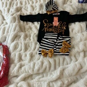 Sparkle Monster Baby Outfit with Gold Accents